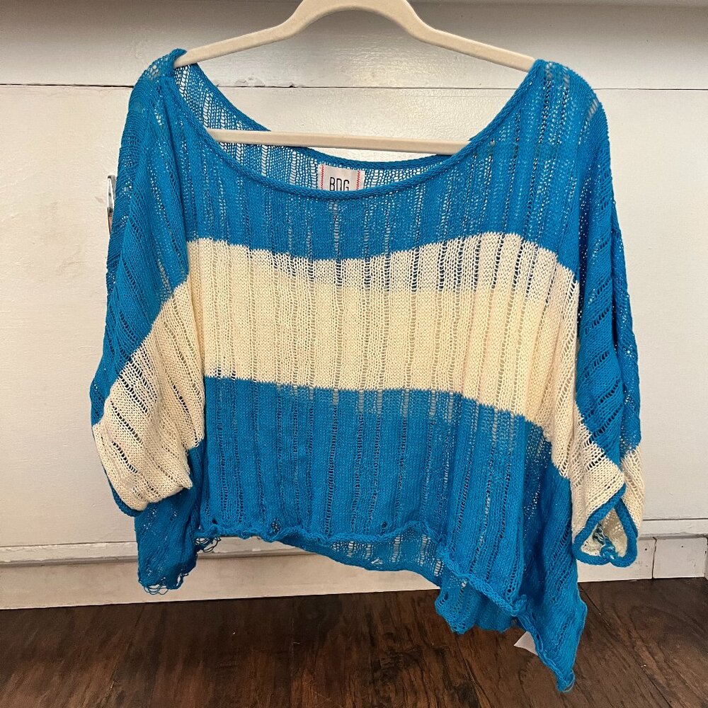 BDG Knitted Slouch Blue and White Top, Size L